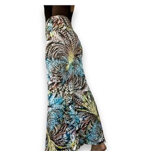 Amore multicolor palazzo wide leg pants boho eclectic feather print